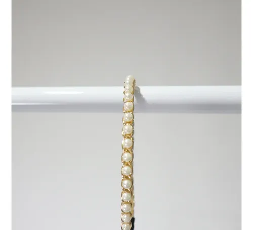 Vincha Pelo Fiesta Novia Tiara Perlas Strass Dorado Plateado Color Perlas Cadena