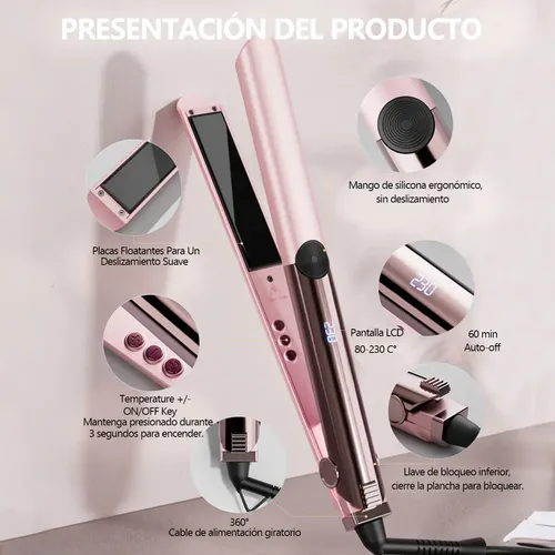 Plancha De Cabello Alisador Y Rizador 2 En 1 Cerámica 15temp