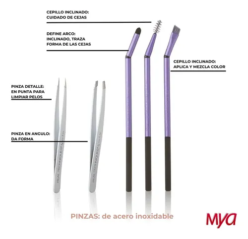 Brochas Set Para Cejas Pinzas Y Estuche Real Technique Eye