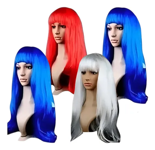 4 Pelucas Onduladas O Lacias Larga Cotillon Colores Surtidos