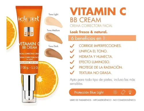 Bb Cream Vitamina C Medium 30gr Corrige Hidrata Idraet