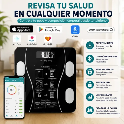 Balanza Digital Bluetooth Análisis Corporal Hasta 180 Kg