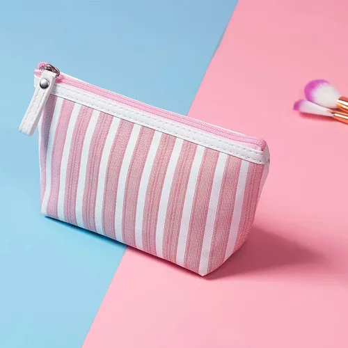 2 Bolsas De Maquillaje Sencillas A Rayas, Bolsa De Aseo