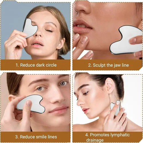 Set 2 Gua Sha Metal Plateado Para Masaje Facial Y Corporal