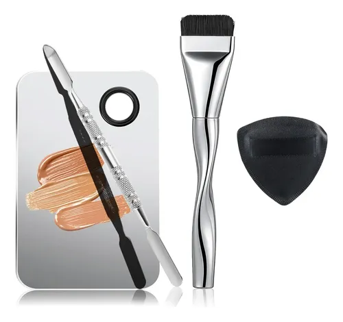 Paleta Mezcladora De Maquillaje Con Espatula Y Brocha 4pz
