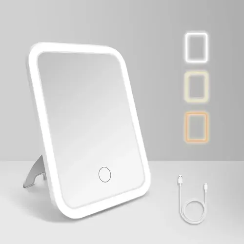 Espejo P/ Maquillaje C/ Luz Led 3 Modos Usb Recargable Luz Portátil Tocador Cosmética Diseño Moderno
