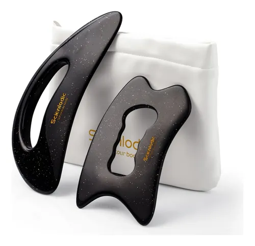 Set 2 Herramientas Gua Sha Masaje Corporal Resina Negro
