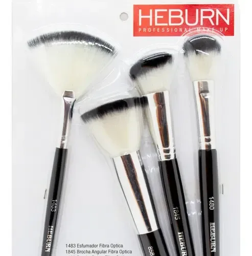 Set Heburn 4 Brochas Maquillaje Profesional Fibra Sintética Negro