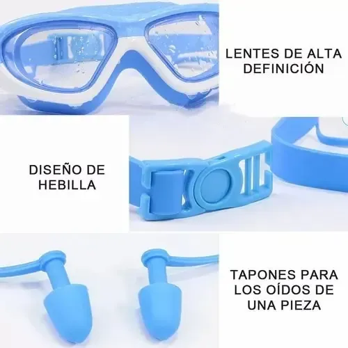 Kit 5en1 Googles Natacion Y Gorro De Baño Para Niños Y Niñas