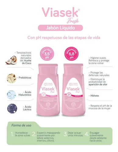 Jabon Liquido Intimo Viasek Fresh Ph 6.8 Menopausia 200 Ml
