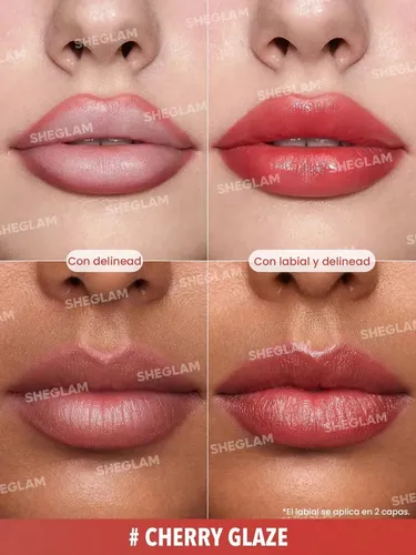 Dúo Lápiz Labial y Delineador Sheglam Glam 101 en Cherry Glaze, Larga Duración