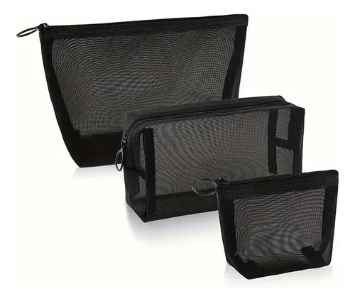 Set De 3 Neceseres De Malla Negra Para Maquillaje