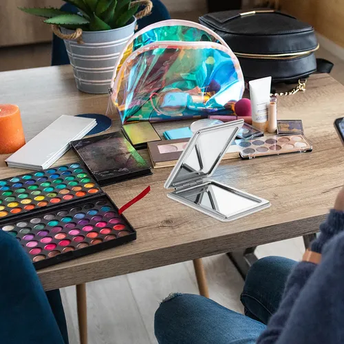 Espejo De Viaje Portátil Compacto Para Cosméticos Con Funda