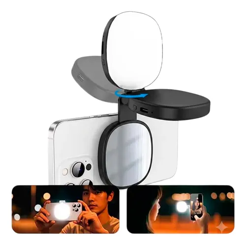 Luz Led Selfie Para Celular Magnética Giratorio Con Espejo