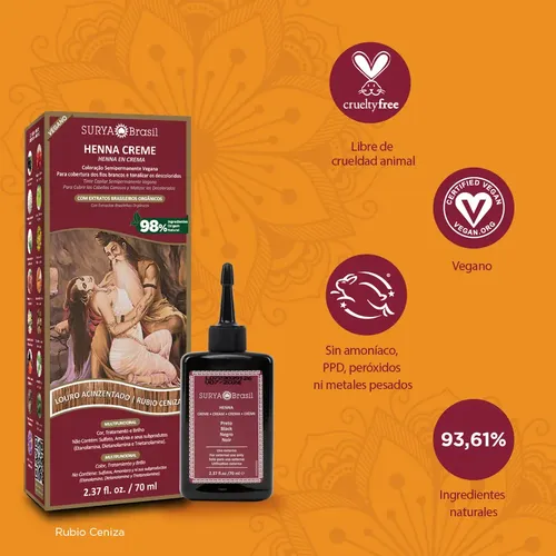 Tintura Surya Brasil Henna Crema Ash Blonde Sin Amoníaco Vegan Cabello
