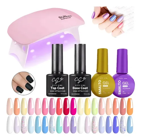 Kit Esmaltes Semipermanentes Cabina Sun Mini Con Base Y Top
