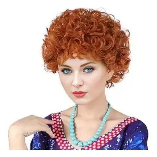 ` Peluca Corta Rizada De Color Rojo Anaranjado Estilo .