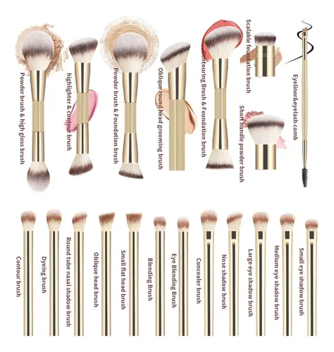 Set De 20 Brochas De Maquillaje Doradas Profesionales De Luj