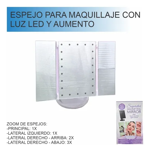 Espejo Tríptico Con Luz Led Y Aumento Para Maquillaje