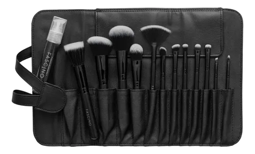 Set 12 Brochas Y Pinceles De Maquillaje+portabrocha Fascino Color Negro