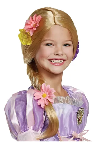 Peluca Deluxe Rapunzel Enredados Niñas 35.5 Cm Flores