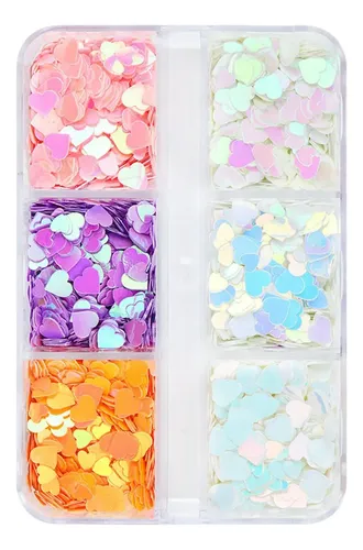Para Lentejuelas For Uñas 6 Rejillas Corazones San Valentín