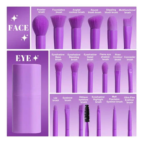 Set De Brochas De Maquillaje Bs-mall 18 Unidades Morado