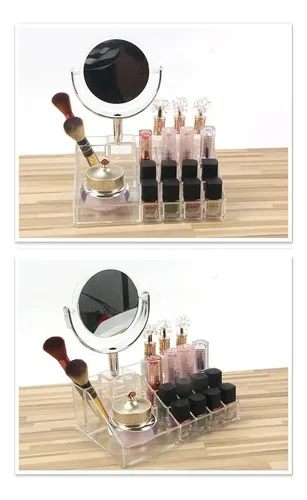 Organizador Maquillaje Cosmeticos Acrilico Con Espejo Transparente
