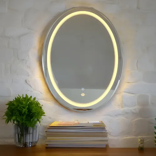 Espejo Ovalado Con Marco De Aluminio Y Luz Led