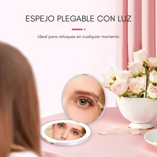 Espejo redondo de mano Gimify MLAR0348 con luz blanco cálido de 9cm x 9cm con 9cm de diámetro recargable usb-c marco rosa