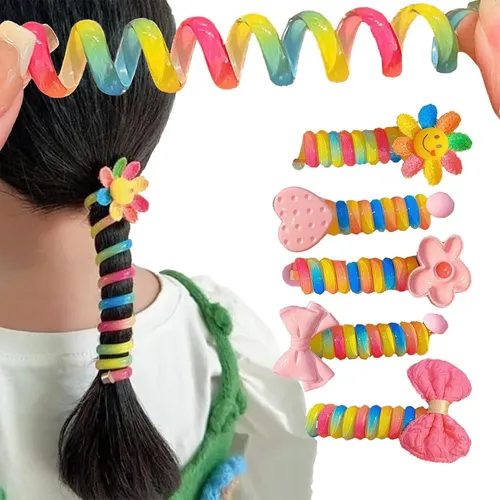 Diademas Espiral Niñas 5 Pcs Gomas Elásticas Cabello