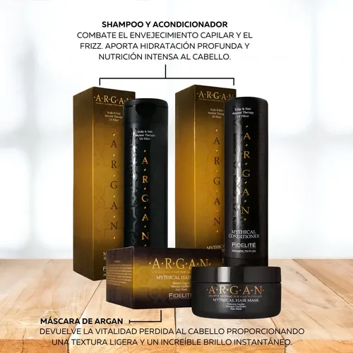 Fidelité Kit Argan Shampoo+acond+brillo+máscara