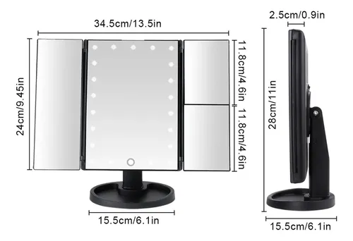 Espejo Led Triple Maquillaje Belleza Con Aumentos 241344