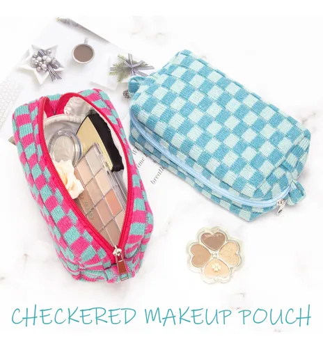 Pazimiik Bolsa De Maquillaje A Cuadros Para Bolso Portátil C