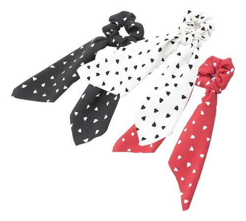 3 Piezas Diademas De Tela Con Corazones Y Scrunchies Para Ca Black, White, Red Estampada De Corazones