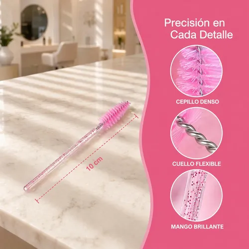 Cepillo Para Cejas, Brocha Y Pestañas Estiliza Set 50 Rosa