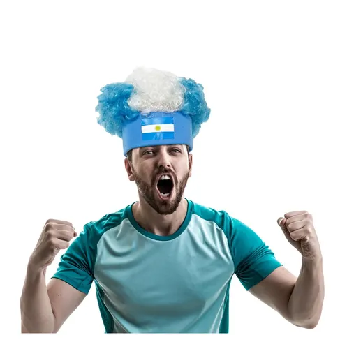 Pelucas Afro Curly Wigs Con La Bandera De Argentina, Peluca