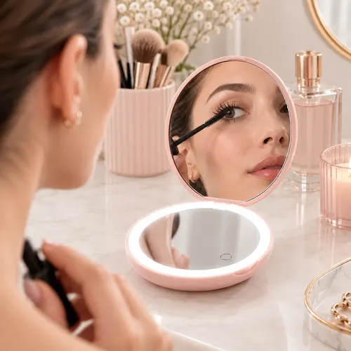 Espejo De Maquillaje Compacto Usb Con Luz Aumento X2