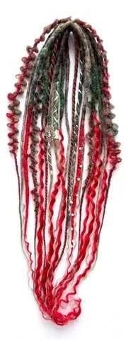 Dreads Rastas Sintéticas De Rojo Verde Bosque Con Trenzas