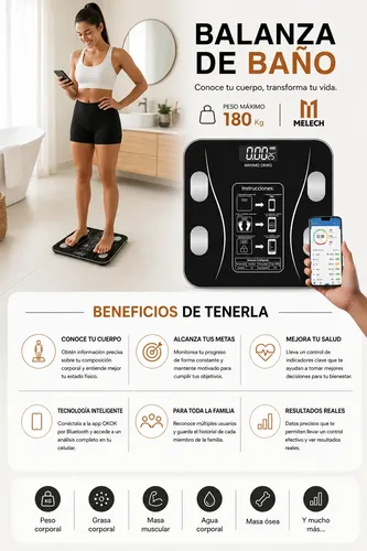 Balanza Digital Inteligente Bluetooth 180kg Control Peso