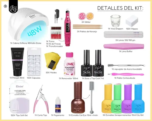 Kit Uñas Esmaltadas Semipermanente Set Completo Polygel Uv