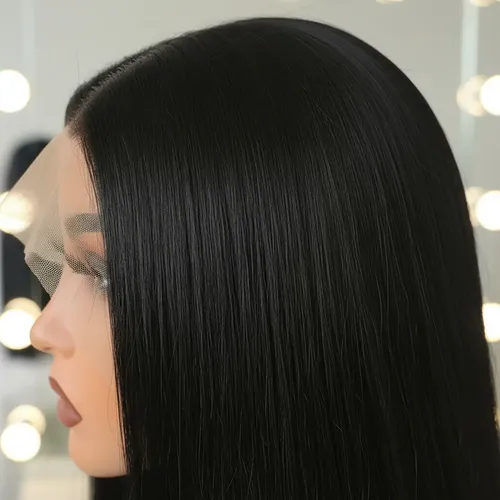 Peluca Lace Front Adiolacba Premium Símil Natural 70 Cm Tamaño De La Base Regulable Tono Negro