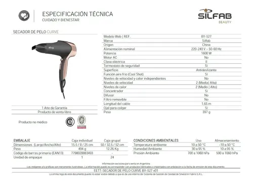 Secador De Pelo Profesional Cosmetic Solutions 1600