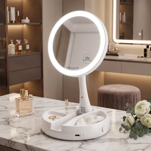 Set X2 Espejos Luz Led Portatil Maquillaje Doble Faz Viaje