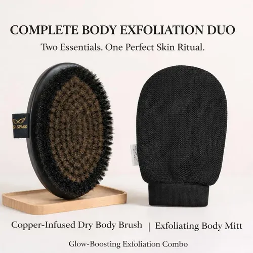 Cepillo Corporal Cobre Con Guantes Exfoliantes Para Piel