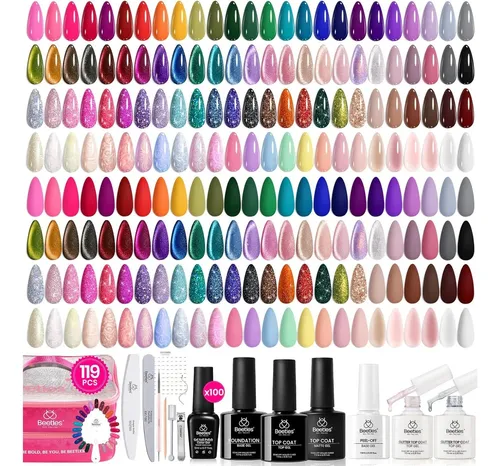 Set Gel Beetles Nail Nook 100 Colores Con Base Y Top Coat