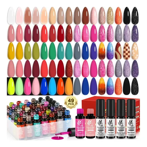 Set Esmaltes Gel Lavender Violets 49 Pzs 45 Colores Efecto