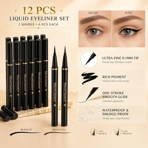 Delineadores Líquidos Mooglamor 12 Pcs Negro/ Marrón