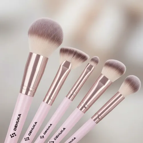 Set X24 Brochas Pinceles Maquillaje Profesional Con Estuche Rosa Dehuka