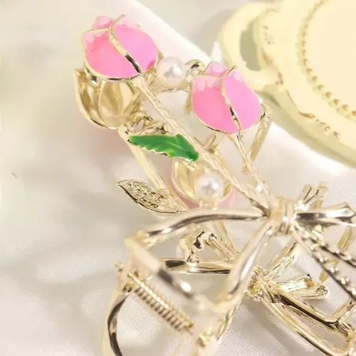 //yi Hair Clip With Tulip Flower Shape With Ru//